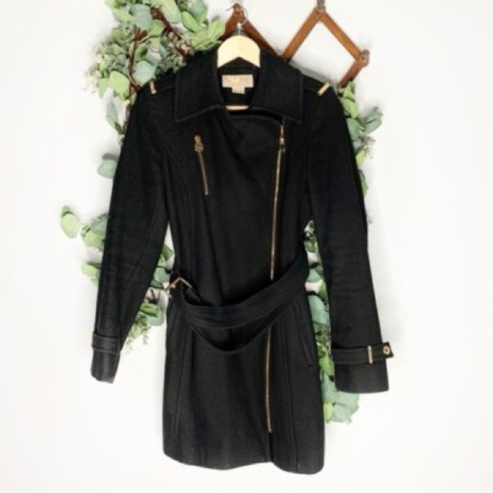 🎉HOST PICK🎉 Michael Kors Women’s Zip Up Black & Gold Winter Pea Coat- Size 16 - Picture 4 of 12